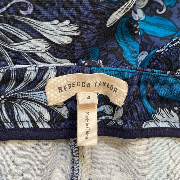 REBECCA TAYLOR blue floral print high rise waisted wide leg pants front pockets - Picture 8 of 14